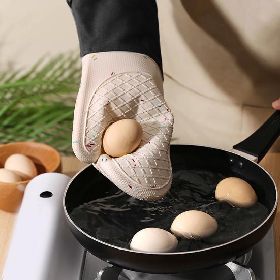Oven Mitts Insulated Gloves Heat Resistant Silicone Kitchen Gloves with Anti-Slip Horizontal Stripes Thick Grip Reusable Kitchen Gloves Home Family