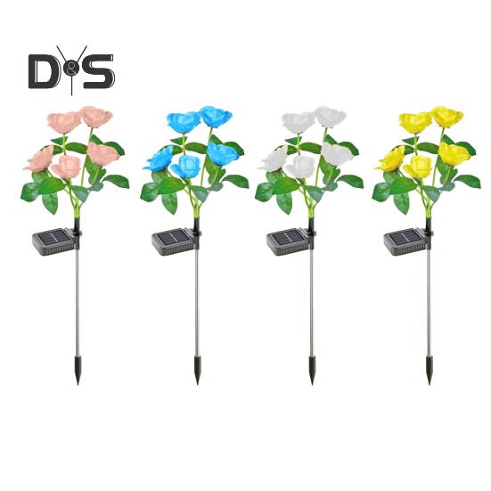 4Pcs Solar Powered Rose Lamp High Efficiency LED Waterproof Outdoor Garden Stake Light with 3D Rose Design