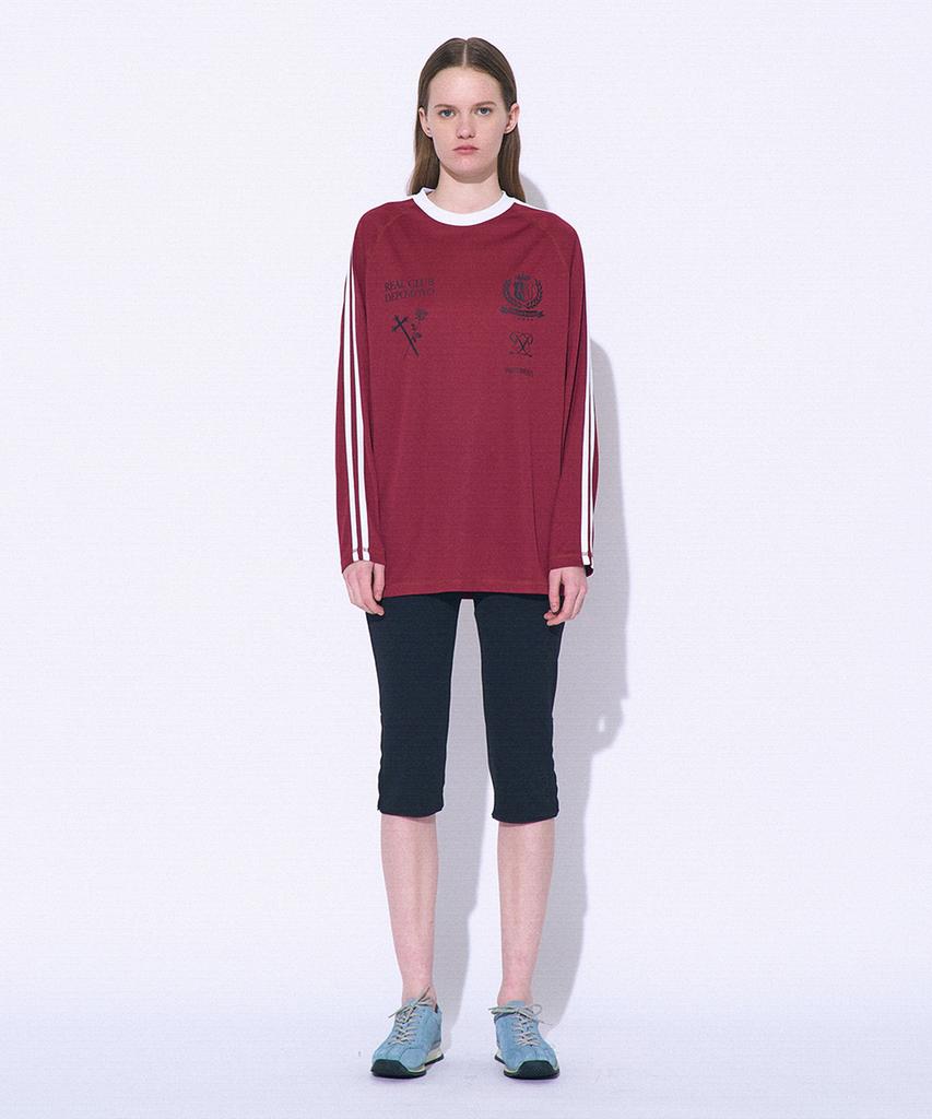 PARTIMENTO WOMEN Striped Football Jersey Ls Tee_Burgundy