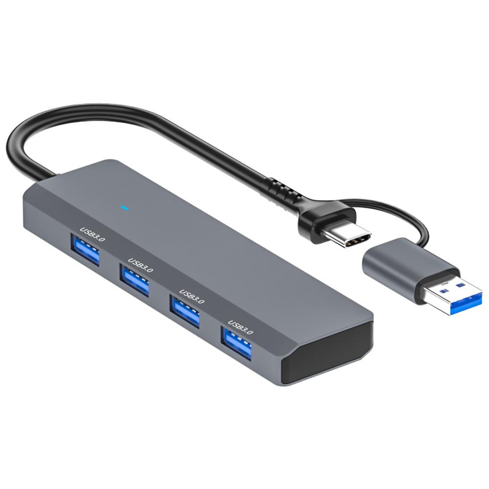 

ADS-305D USB/Type-C to 4 USB3.0 Ports Docking Station USB Hub Aluminum Alloy Computer Laptop Adapter As Shown A