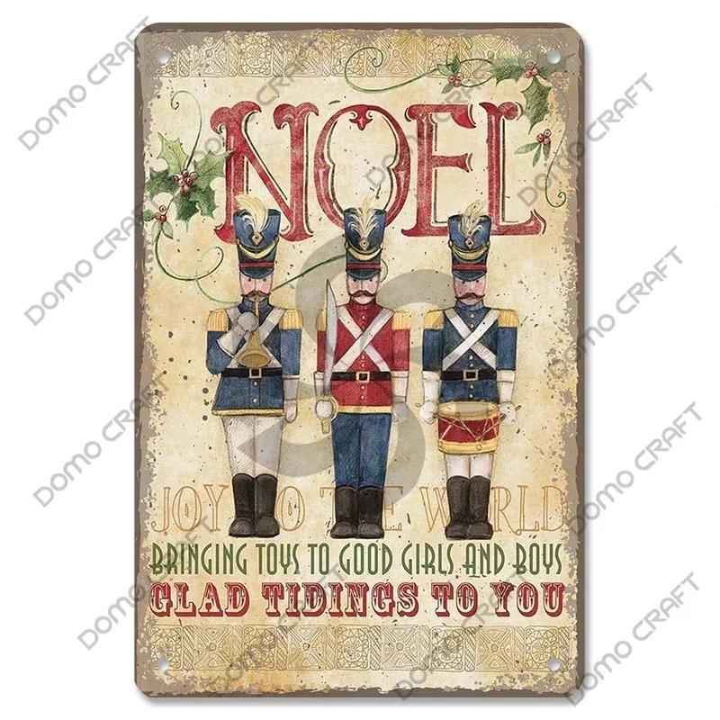 Retro Christmas Decor Vintage Metal Tin Sign with Cake Music Box Christmas Tree for Bakery Candy Shop Home Wall Art