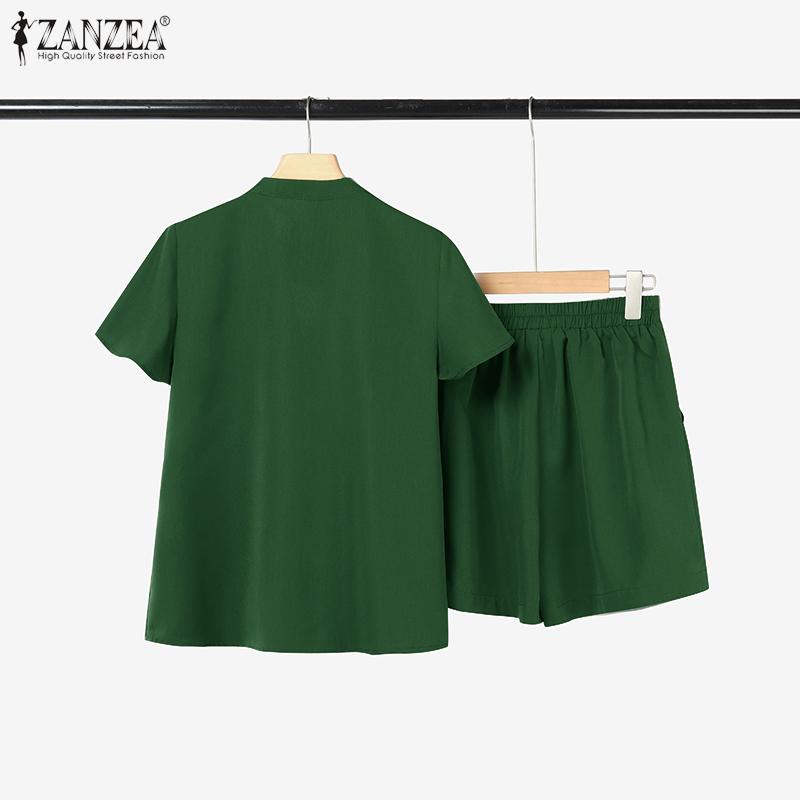 ZANZEA Women Short Sleeve Blouse and Shorts Summer Two Piece Suit Sets