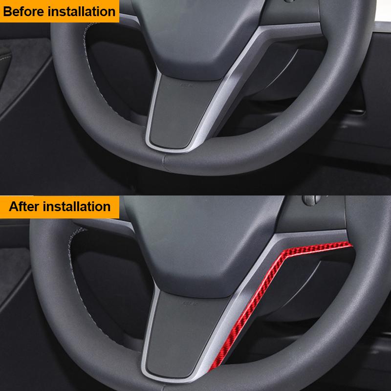1PC Real Carbon Fiber For Tesla Model 3 Model Y 2017-2022 Car Steering Wheel Under Trim Strip Sticker Car Interior Accessories