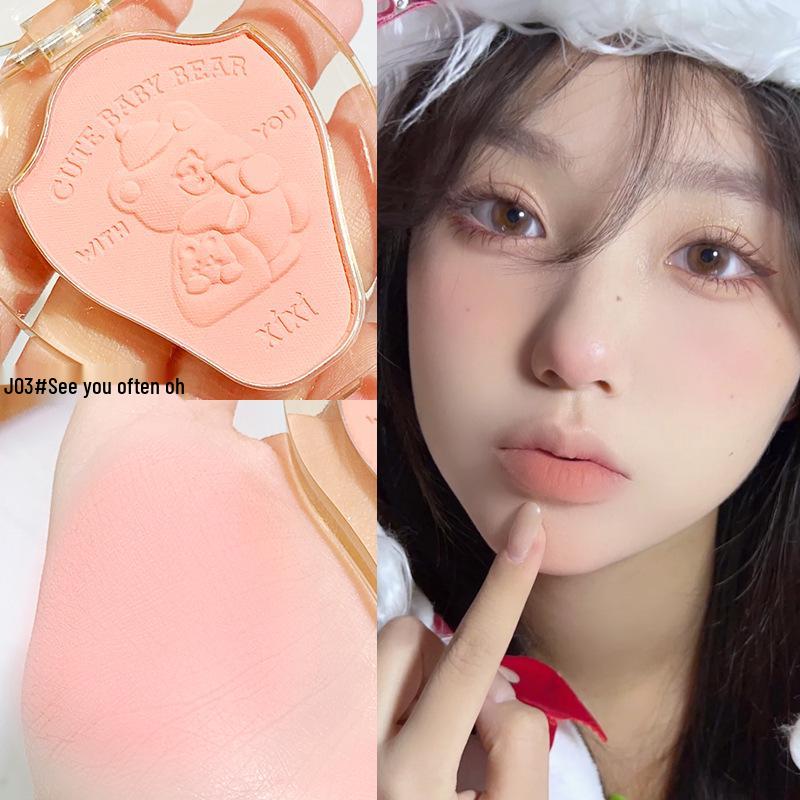 Makeup Xixi Working Bear Matte Blush: Mauve Peach for Natural Nude Makeup, Highlighting, and Contouring.