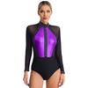 Women's Color Block Patchwork Gymnastic Leotard Bodysuit Tops Party Dance Costume Dancewear