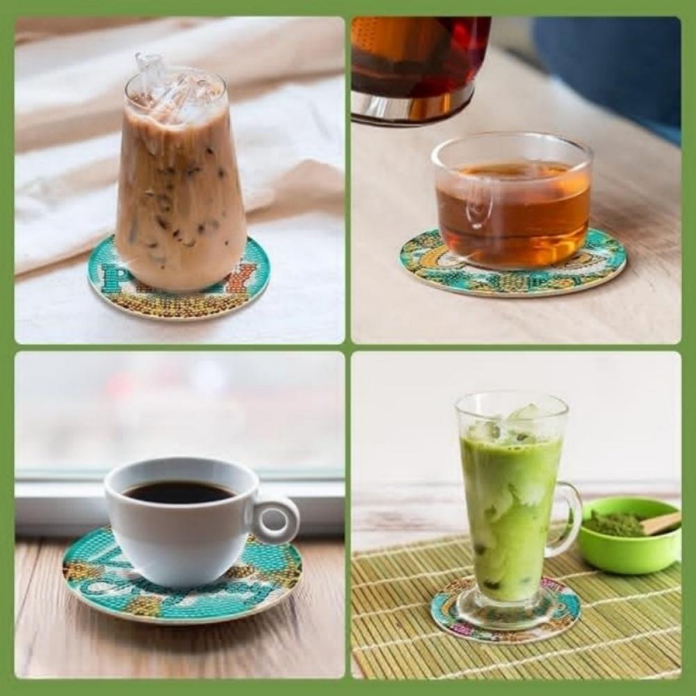 8 Pieces/set of Diamond Letter Patterned Coasters, DIY Coasters with Holder, Suitable for Beginners and Adults, Art and Craft Supplies Gifts