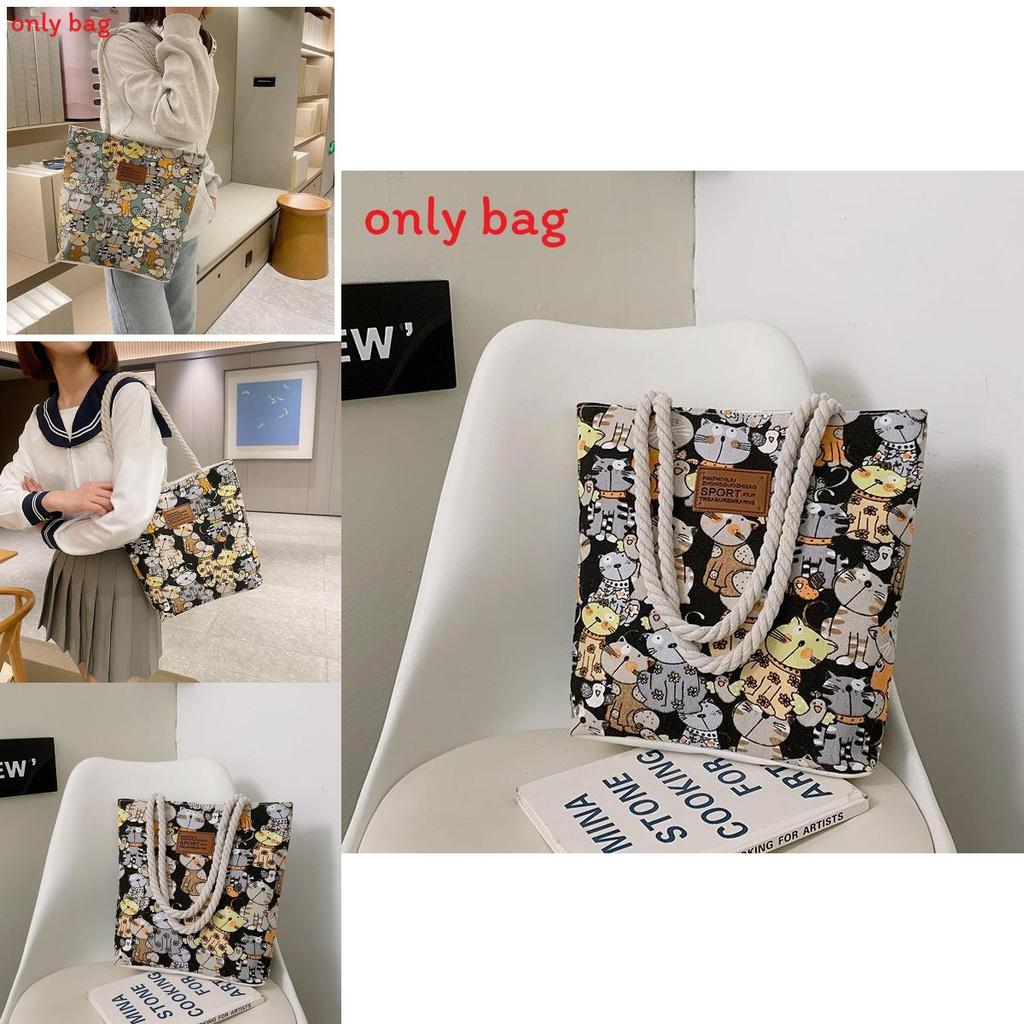 Cute Cartoon Cat Pattern Women Casual Large Capacity Canvas Bag For Daily Use And Street Fashion