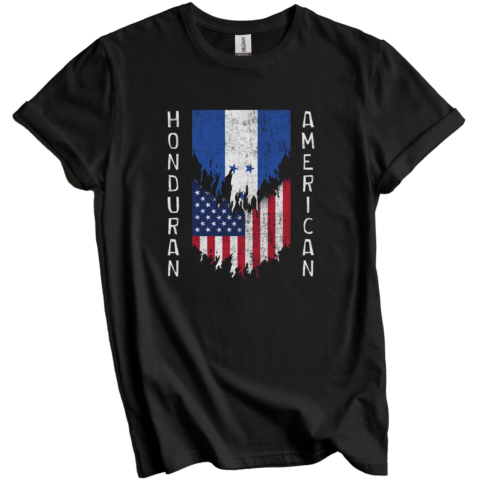 Honduran American Flags Ripped Torn Honduras T-Shirt 3XL