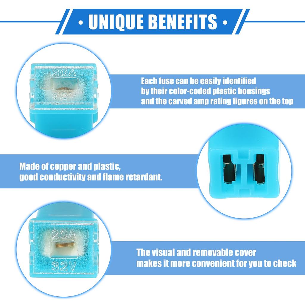 A ABSOPRO Standard Box Fuse 20A Universal Pickup Truck Car SUV Heavy Duty Plastic Metal 6pcs 20A