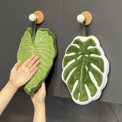Cartoon Leaf Hand Towel Coral Velvet Bathroom Kerchief New Hand Wipe  Kitchen