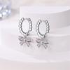 New Earring For Women 925 Silver Sparkling Cordate Zircon Pink Bow Princess Double Hoop Earrings Luxury Festival Party Jewelry
