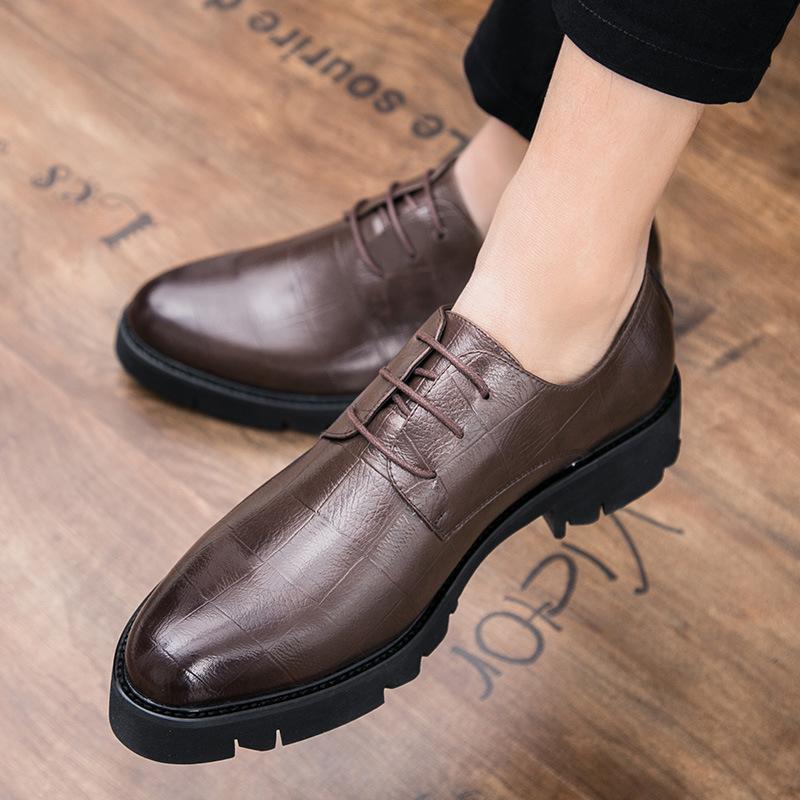 Men's leather shoes 2025 spring and autumn thick-soled heightening men's leather shoes casual men's leather shoes soft leather hair stylist lea