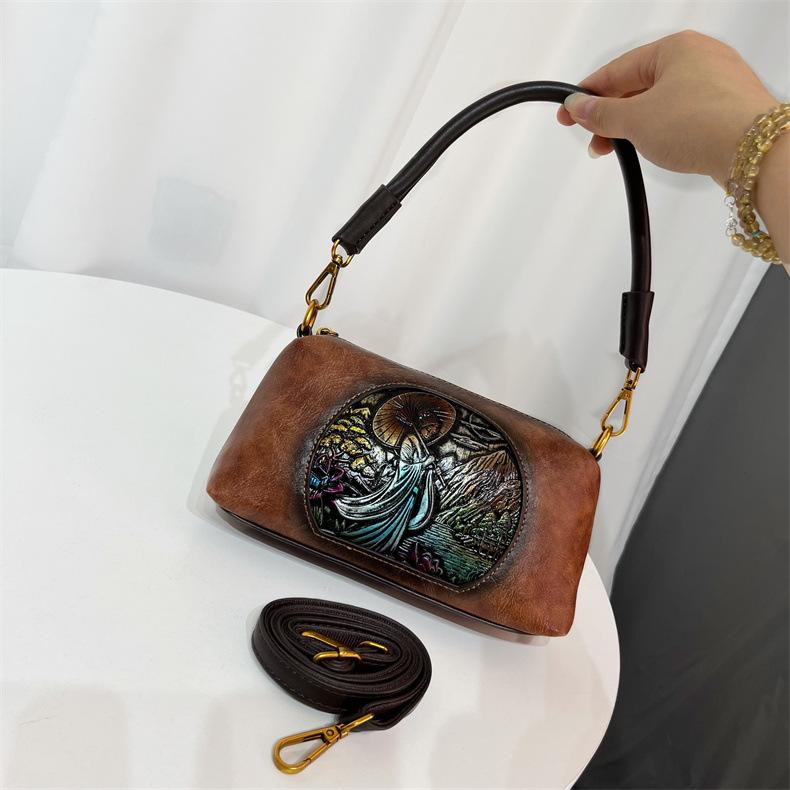 Chinese Style Embossed Large Capacity High Quality Soft Durable Fashion Exquisite Lightweight Commuting Outdoor Crossbody Bag Shoulder Bag