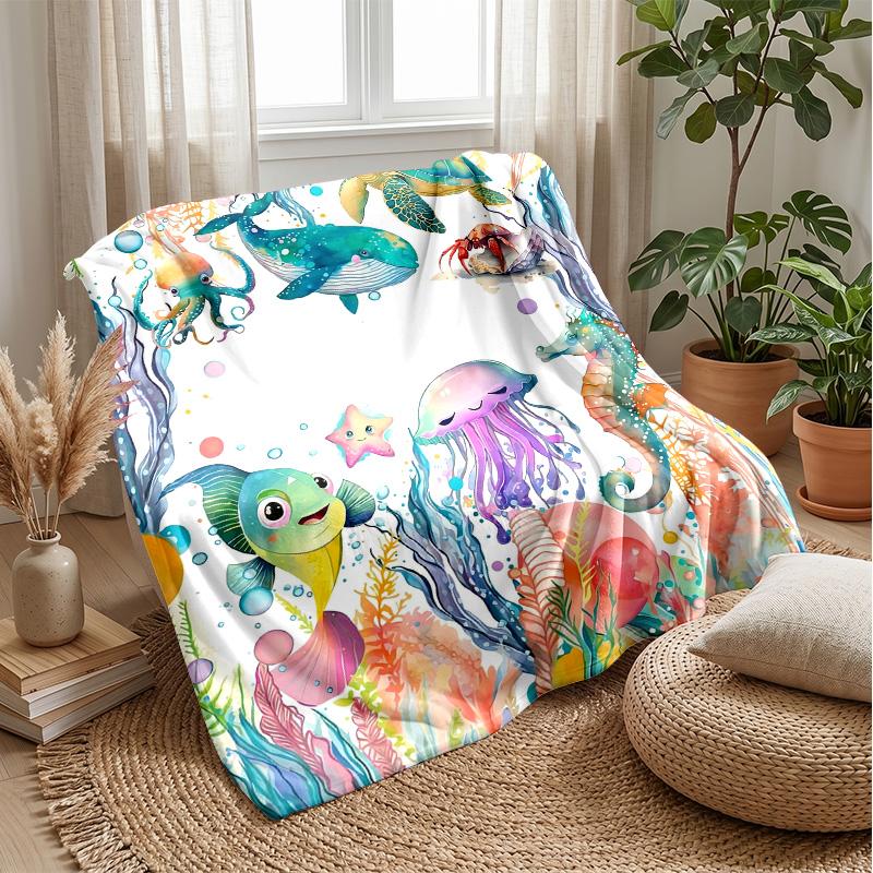 Underwater Fantasy Turtle Theme blanket Lightweight Warm Flannel Blanket Decorative Throw Blanket for Home Decoration