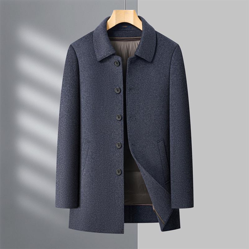 Men's Double-Faced Cashmere Overcoat with Detachable Down Lining - Business Casual Mid-Length for Middle-Aged Dads