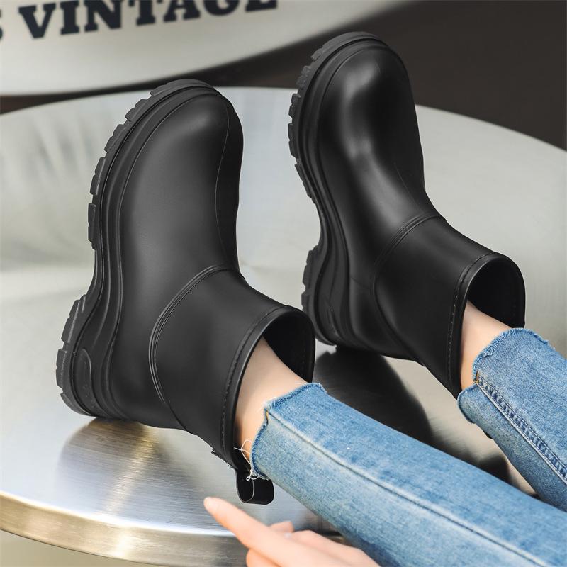 Rain Shoes Short Tube Women's Non-slip Waterproof Shoes Fashionable Adult Outdoor Water Boots Kitchen Rubber Shoes Warm Thick-soled Rain Boots Women