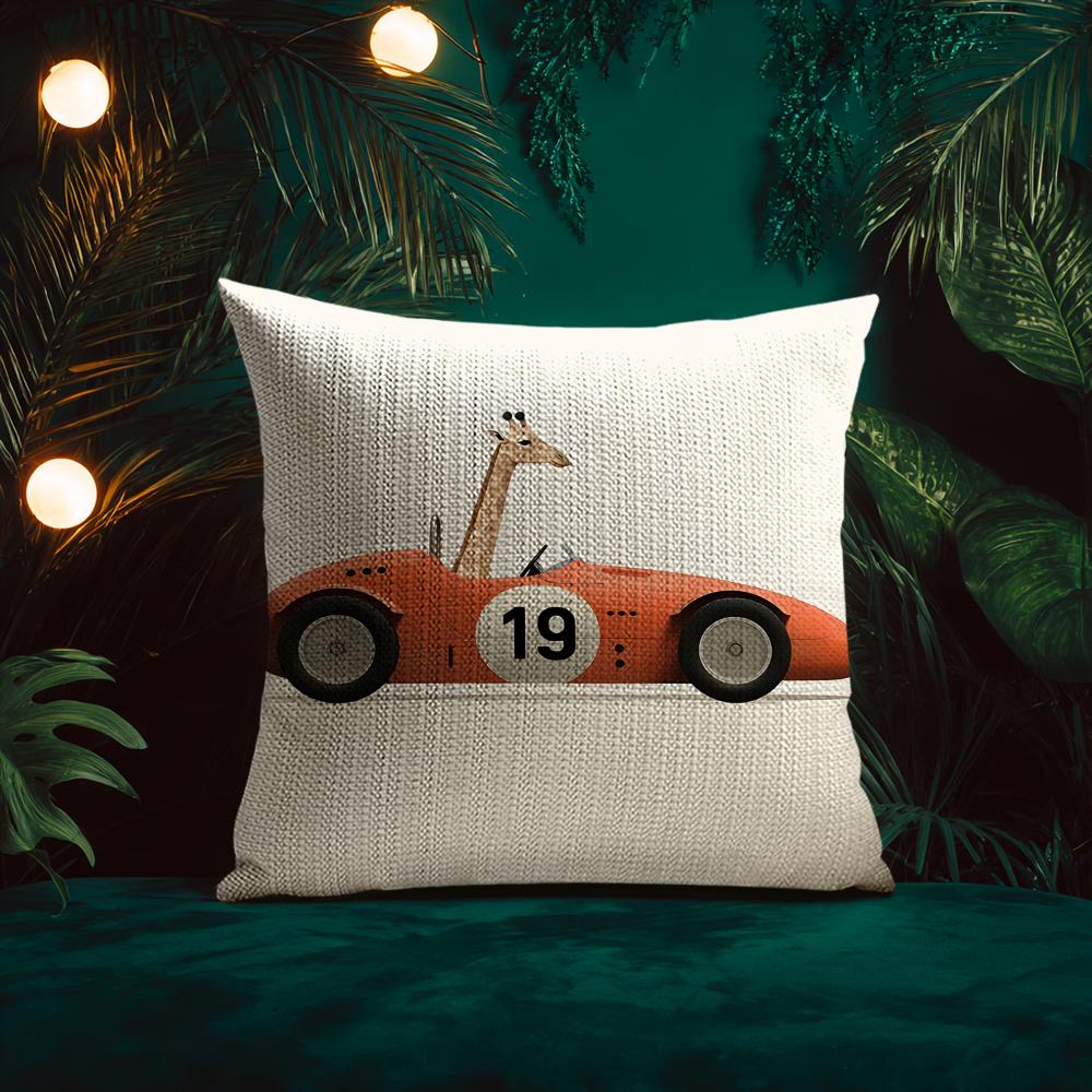 Funny Cartoon Animals Car Art Cushion Cover Silky elegant Comfort Sofa Bed Invisible zipper Beach pillowcase