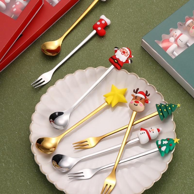 4/6ks Vánoční sada vidliček a lžic Nerezová ocel Kreativní stolní nádobí Dárková sada