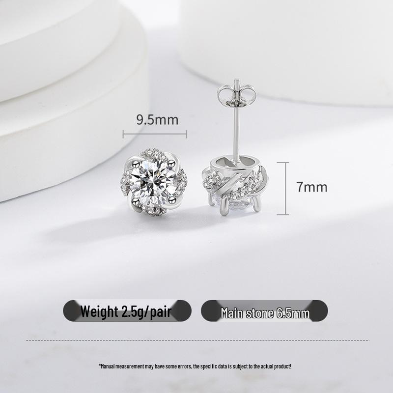 Zirconia Four-Prong Pinwheel Stud Earrings Unisex High-Grade Rhinestone