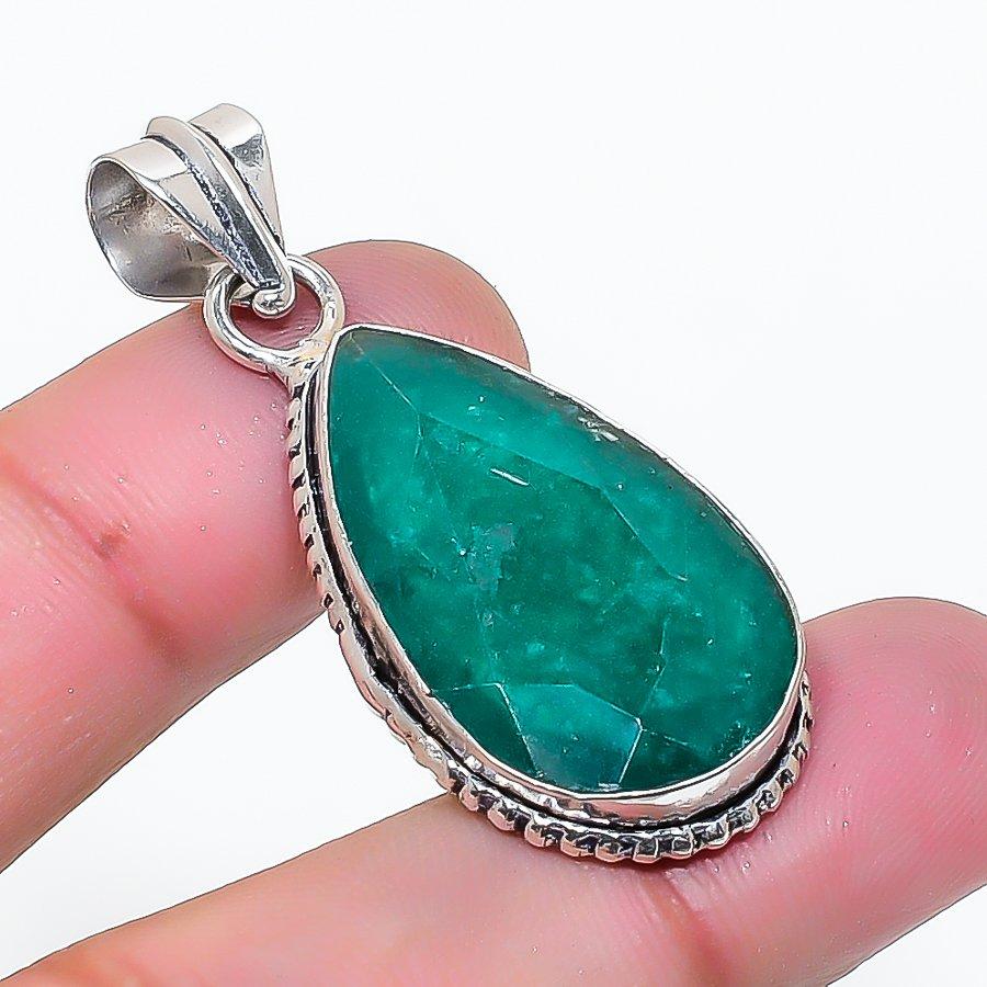 Natural Emerald(Simulated) Gemstone 925 Sterling Silver Pendant 1.73 AP-15211