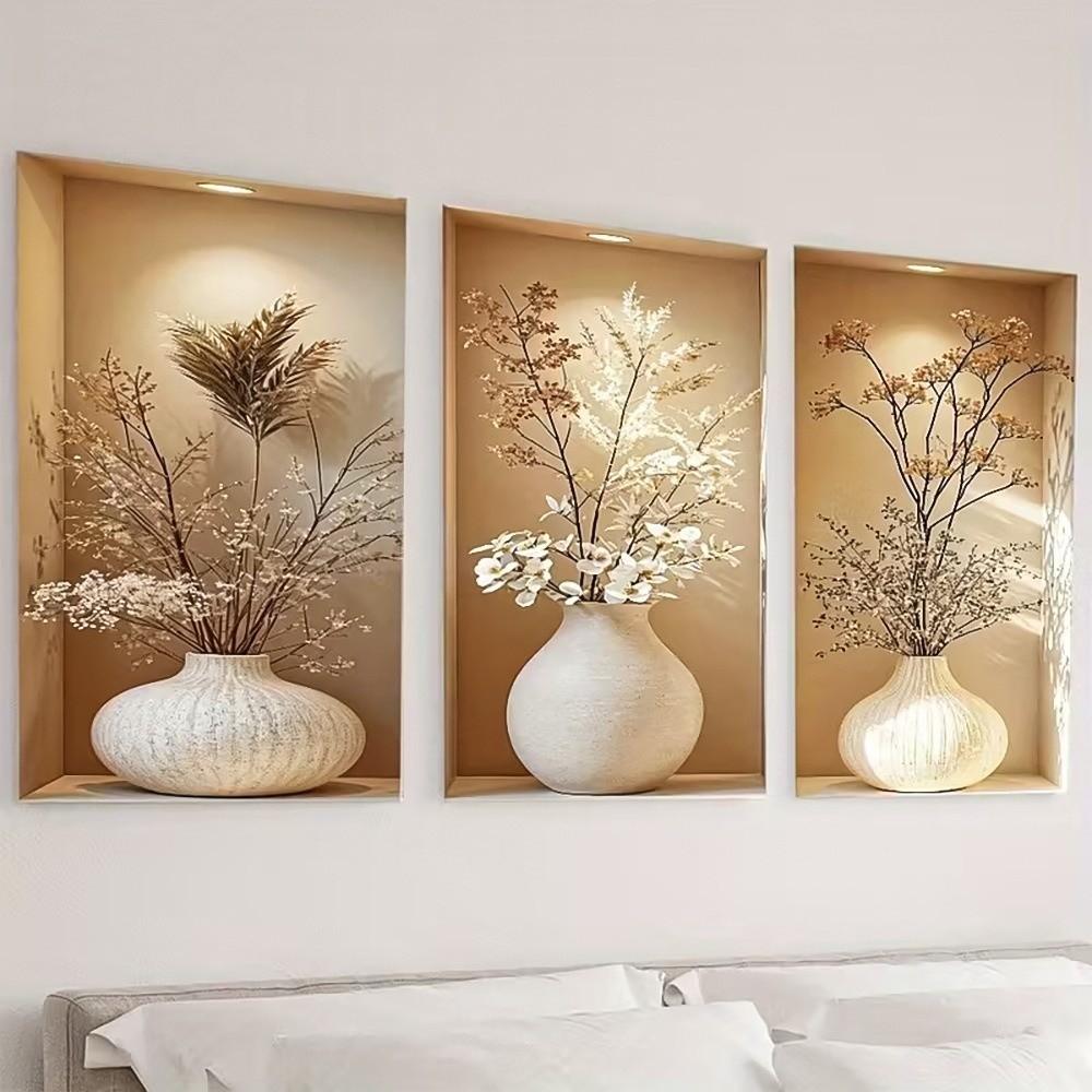 3pcs Self-Adhesive Flower Visual Wall Stickers Modern 3D Effect Wall Stickers Staircase Entrance