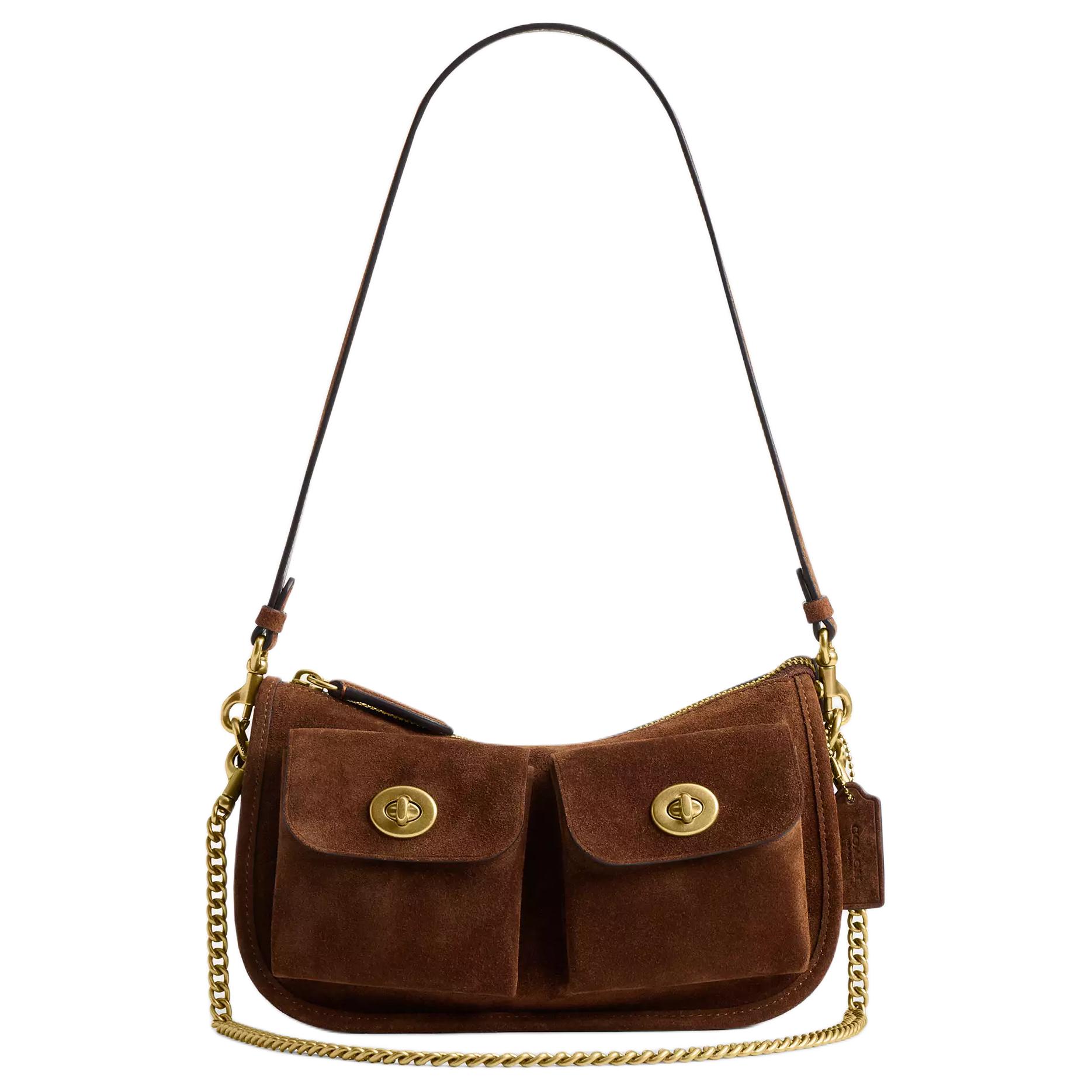

Coach Waverly 14 Removable Long Shoulder Strap Suede And Calfskin Mini Shoulder Bag Women shoulder bag Warm-Brown CDZ21-B4WBR Basic Set (Bag+Dust Bag)