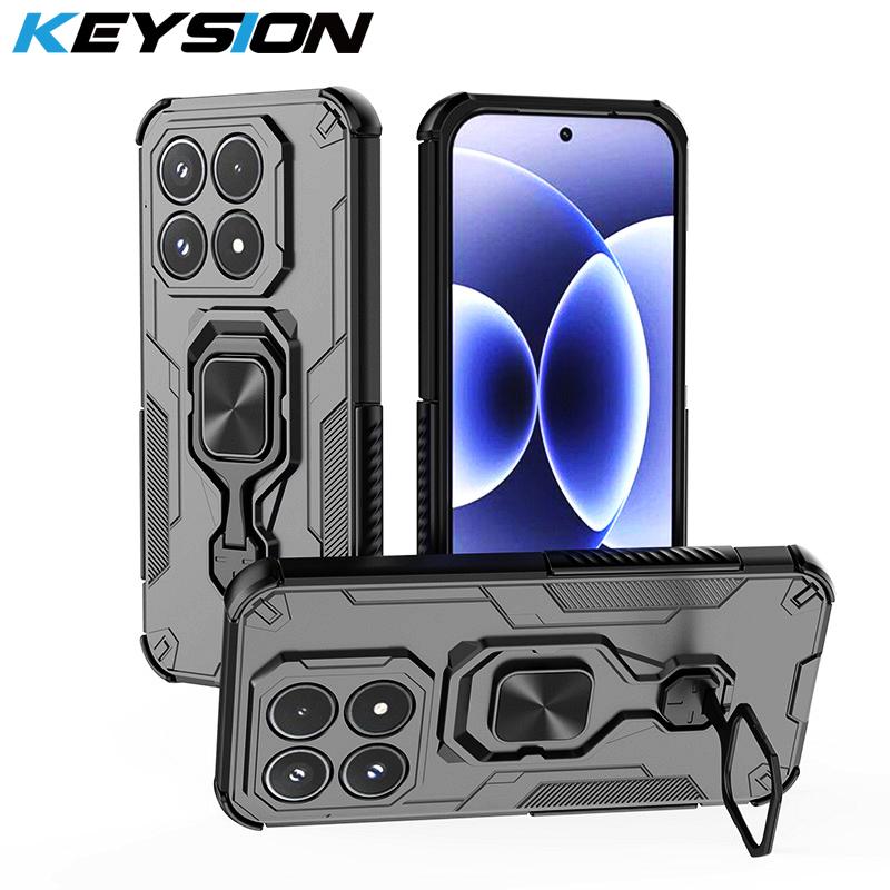 KEYSION Shockproof Armor Case for Xiaomi 17 Soft Silicone+PC Upright Metal Live Ring Stand Phone Back Cover for Xiaomi 17