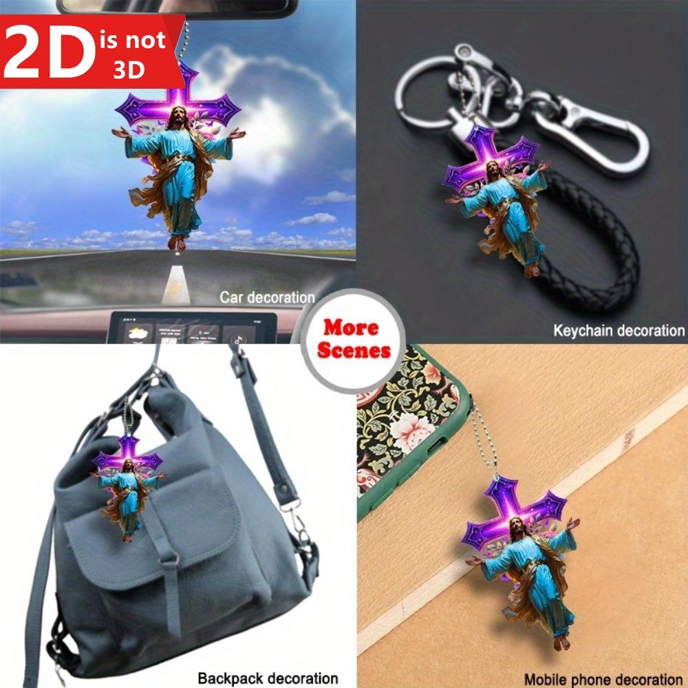 2D Jesus Cross Butterfly Pendant. Durable, lightweight decor for car mirrors, backpacks & keychains.