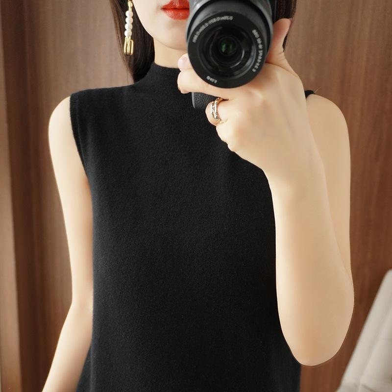 Thin Short-sleeved Half-high Neck Knitted Vest In Summer Loose and Fashionable Versatile Sleeveless Suspender Knitted Sweater