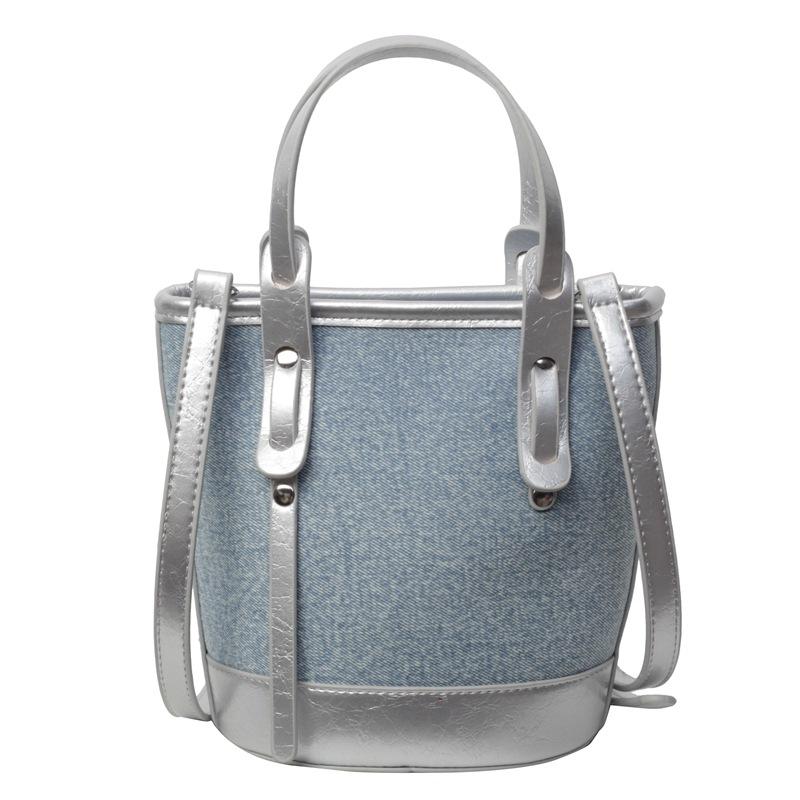 Popular contrasting color bucket bag women's new small bag fashionable portable shoulder bag textured messenger bag
