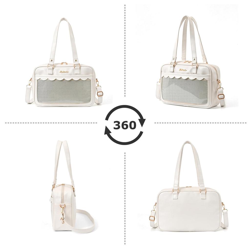 Manatsulife Ita Bag, School Bag, Tote Bag, Women's, 2-Way, Decorated, Clear, JK Uniform, A4 Size, Large Capacity, TB01 (White)