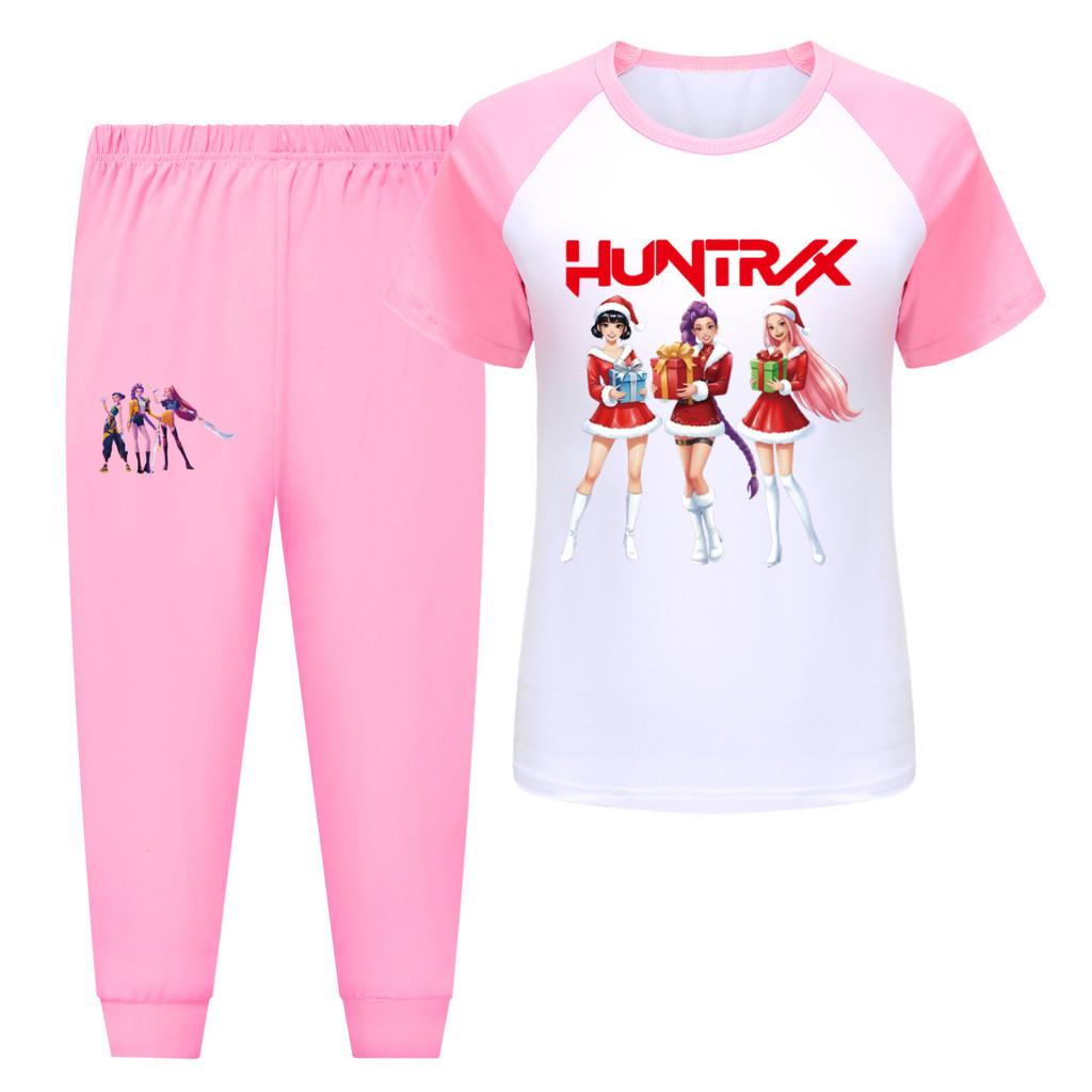 

5086 Kids Girls Rumi Zoey Mira Hunters Print T-shirt Pants Trouser Clothes Set 170cm рожевий