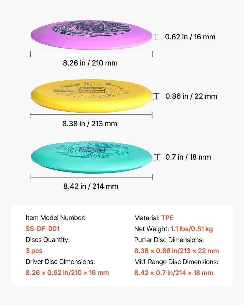 Disc Golf Set, 3er Pack Disc Golf Starter Set, Flugscheiben für Anfänger für Ganzkörper-Krafttraining, mit Putter, Mid-Range, Driver, PDGA-zugelassen,