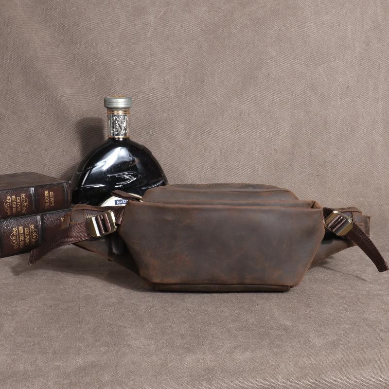Nieuwe Heren Heuptas, Buiten Cowhide Telefoontas, Multifunctionele Echt Leer Borsttas, Crazy Horse Leer Crossbody Tas