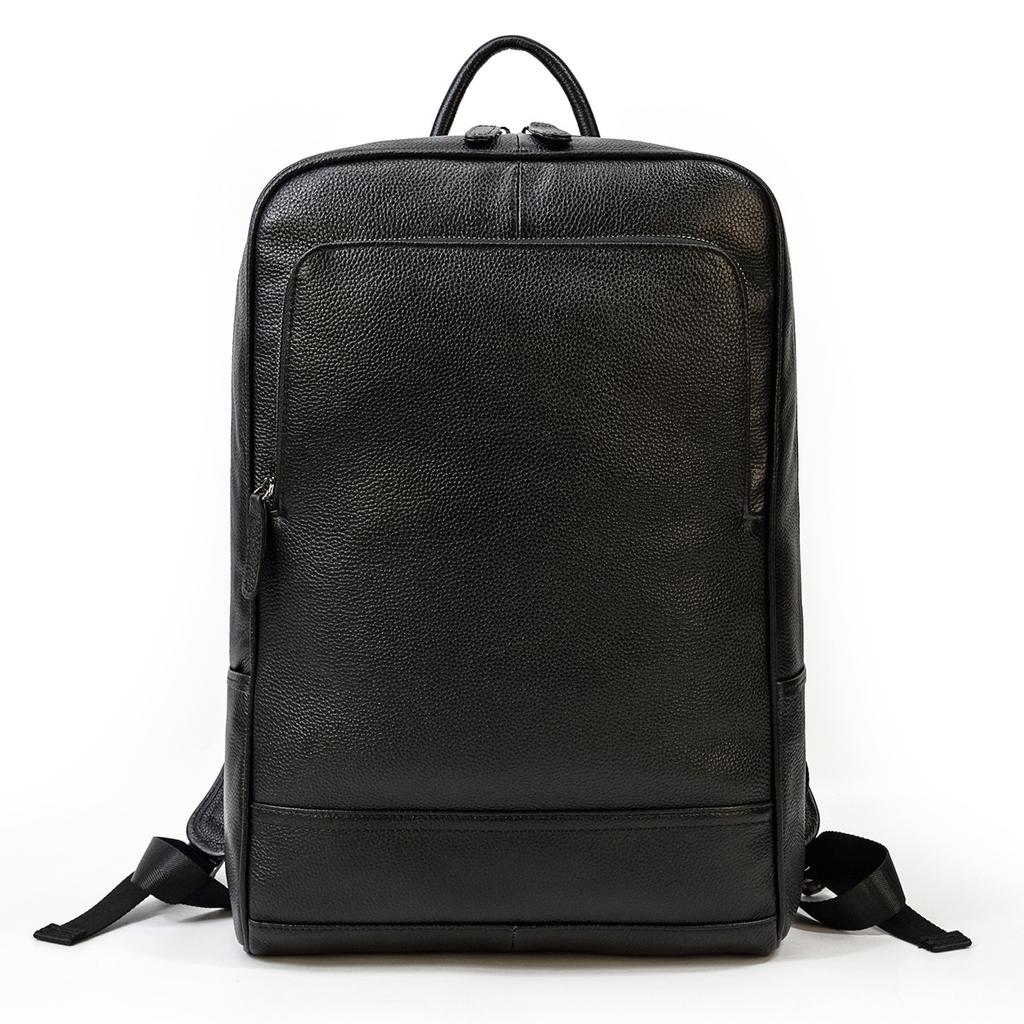 Simple Men'S Leather Backpack Men'S Cowhide 14-Inch Schoolbag Going Out For Travel Commuter Black Backpack