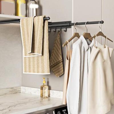 Aluminum Alloy Closet Valet Rod Retractable Wall Mounted Pull Out Clothes Hanger Space Saving with 4 Hooks
