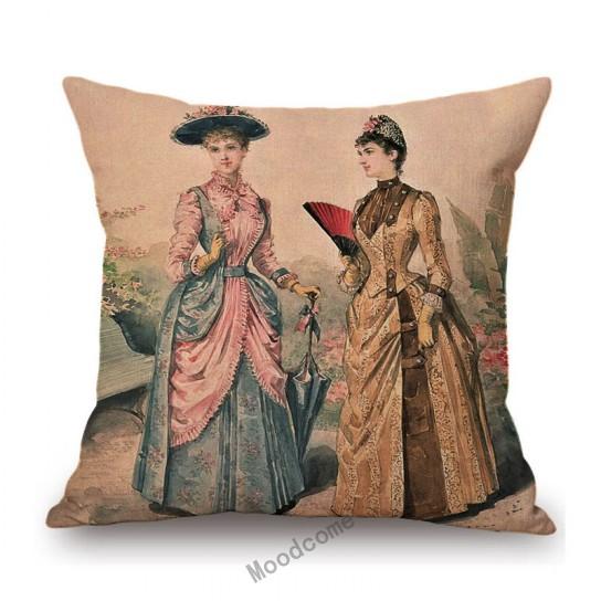 Elegant European Victorian Era Fashion Duchess Ladies Vintage Poster Royal Home Decorative Sofa Pillow Case Linen Cushion Cover