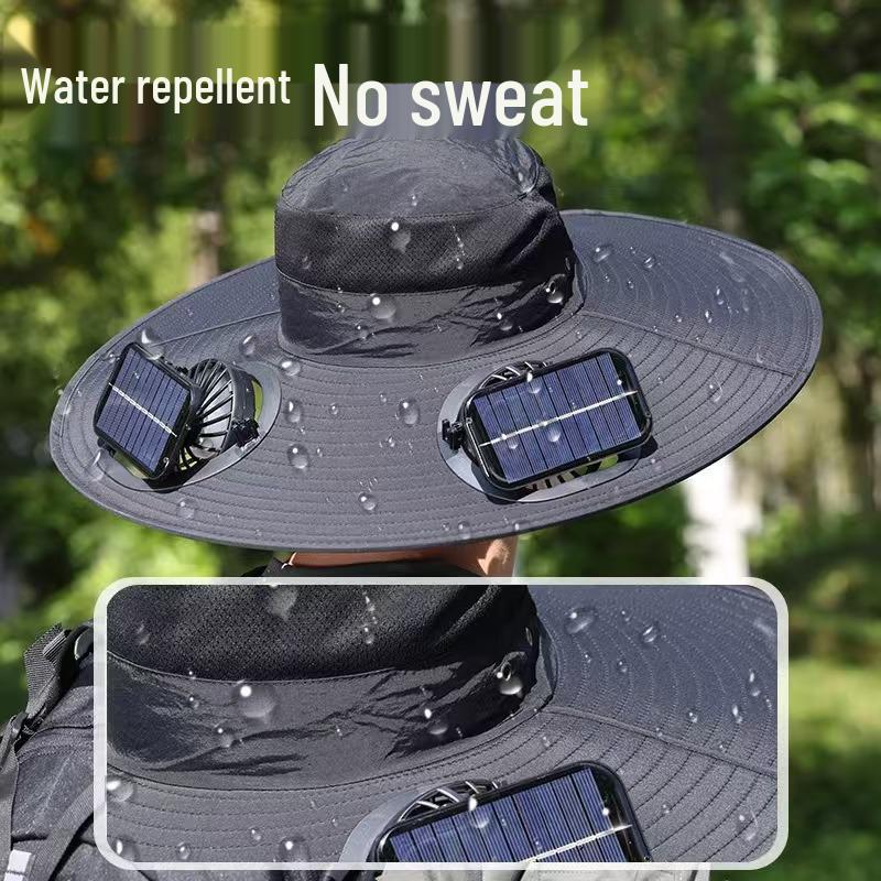 Chapéu de Pesca Recarregável com Ventilador Duplo Alimentado por Energia Solar para Proteção Solar