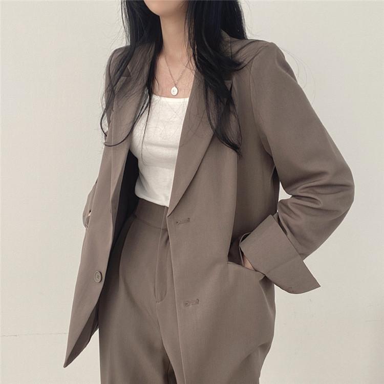 Womes Retro Blazer Suit With Pockets Polyester Fabric For Office Wear