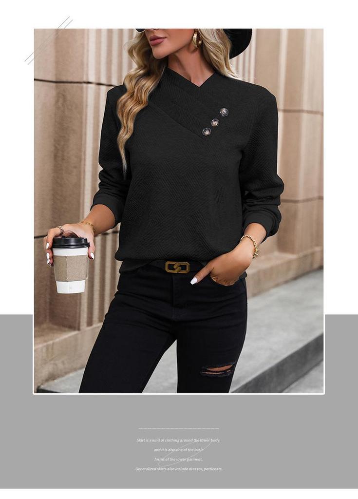 2026 Autumn Casual V-Neck Long Sleeve Jacquard Solid Color Women's Hoodie