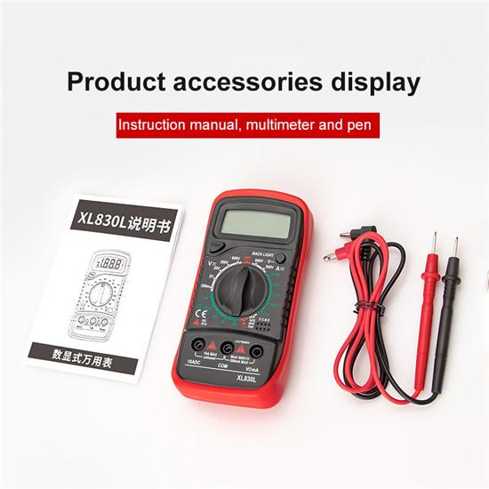 XL830L Multimetru digital portabil LCD Iluminare din spate Ampermetru portabil AC/DC Voltmetru Ohm Tester de tensiune Contor Multimetro