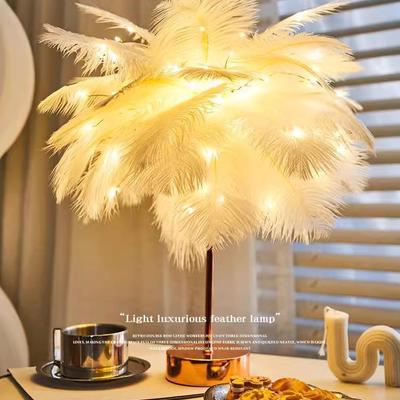Feather Decoration Nordic Ins Style Bedside Lamp for Bedroom or Living Room - Modern Night Light