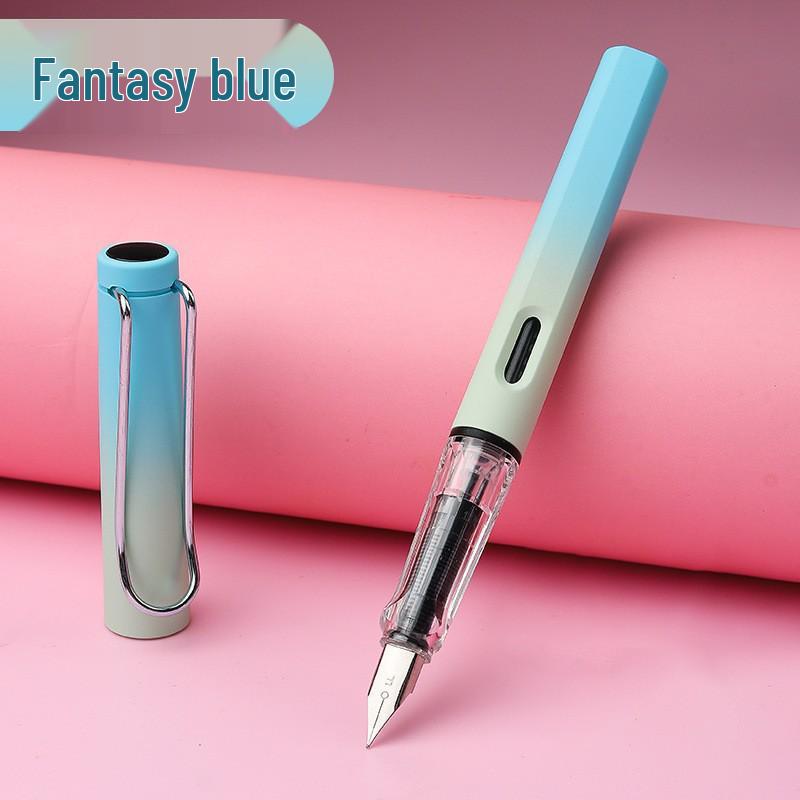 Refillable Ergonomic Fountain Pen for Students - Transparent Colored Plastic Design