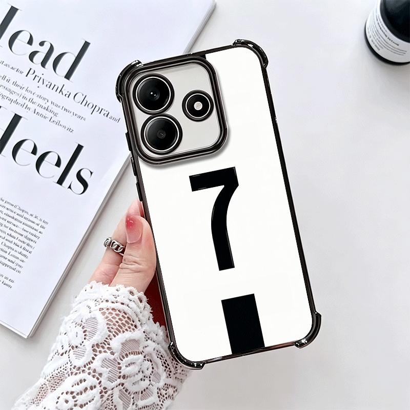 FootBall Number 7 10 19 Plating Phone Case For Xiaomi Redmi Note 14 15 Pro Plus 13 12 11 11S 11T 10 9S 9 5G Anti-Fall Airabag Co