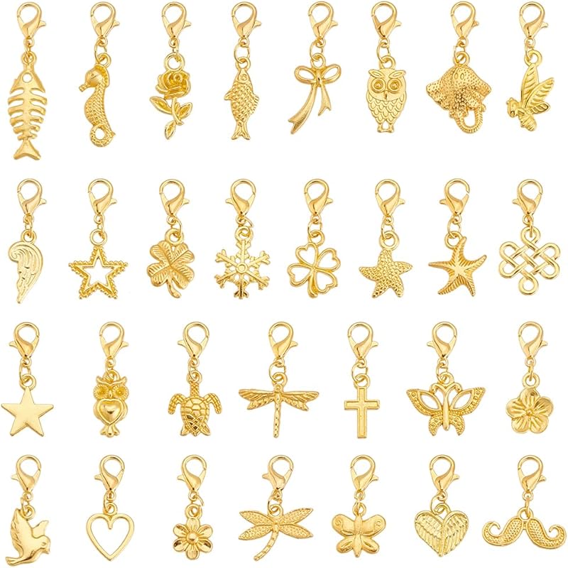 

NBEADS 30 шт. Подвески-клипсы, Подвески-бусины смешанных стилей из тибетского сплава с застежкой-лобстером золотистый