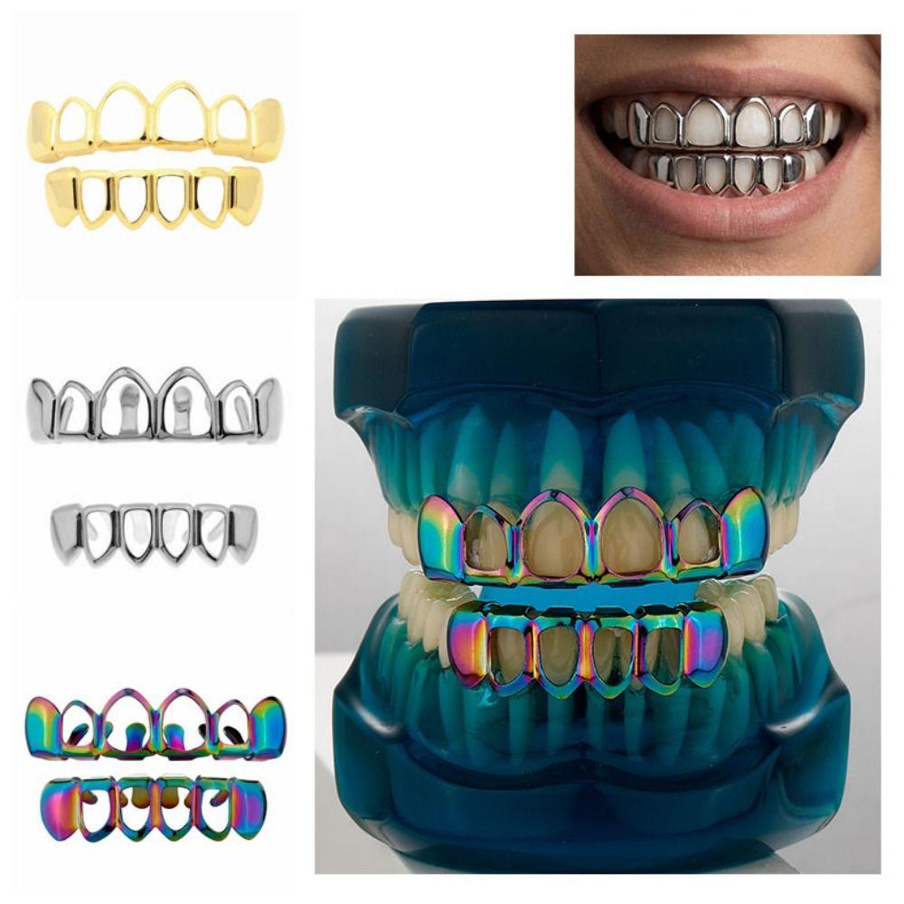 2Pcs/Set Glossy Dental Grills Hip Hop Hollow Teeth Grillz Braces Charm Teeth Grillz Dental Crown