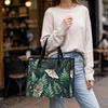 Dark Green Moth Fern Print Large Tote Bag Ladies Casual Daily Handbag Outdoor Shoulder Bag