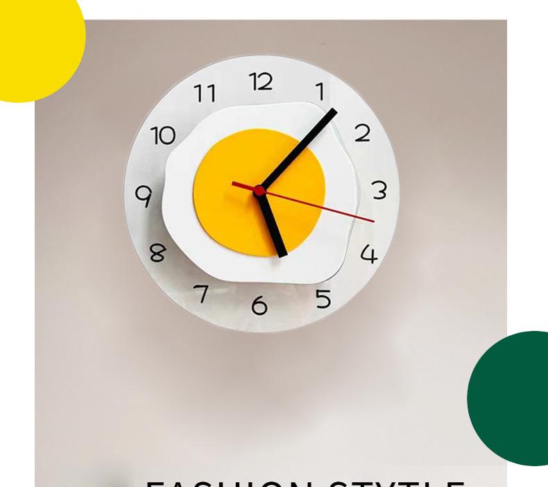 Creative Fried Egg Glass Wall Clock - Ultra-Quiet Childlike Design for Bedroom and Dining Room