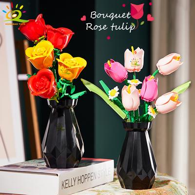 Rose MOC Blumenmodell Bausteine 3D Blumenstrauß Steine Kinder DIY Spielzeug Heimdekoration Valentinstagsgeschenk für Mädchen