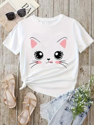 Cartoon Cat 3D Print T-Shirt Casual Short Sleeve Top Summer Women's Clothing Harajuku Streetwear Graphic Tees Clothing Top
